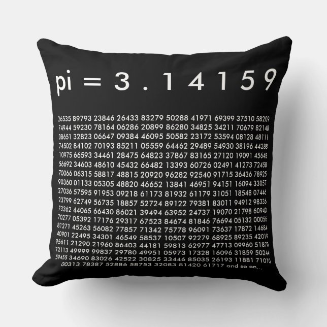 Coussin pi= 3.14159 Black White Math Science Day Digits (Recto)