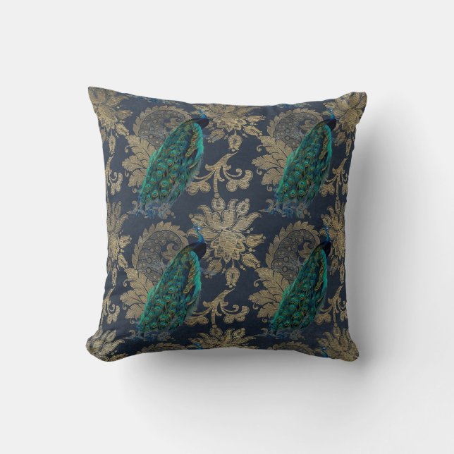 Coussin Pics Turquoises sur le bleu et l'or (Recto)