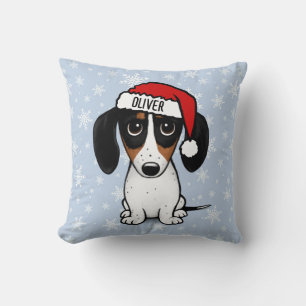 Coussin Piebald Dachshund Noël Personnalisé Nom du chien m