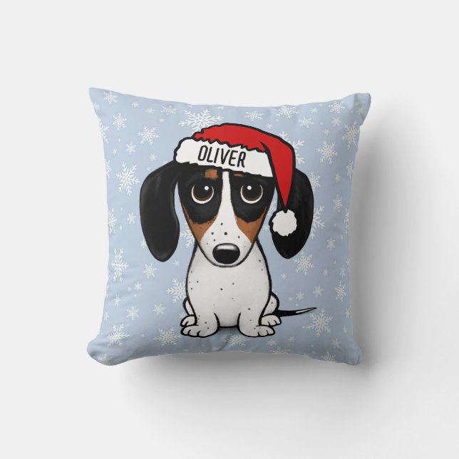 Coussin Piebald Dachshund Noël Personnalisé Nom du chien m (Recto)
