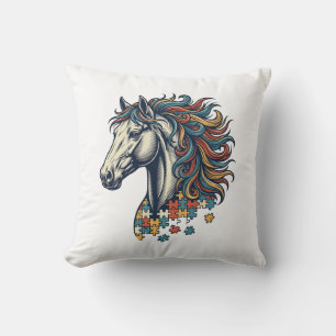 Coussin Pièce de puzzle de cheval coloré T-Shirt gravure v