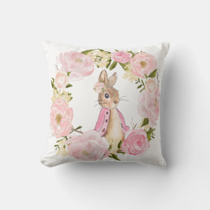 Coussin Pièce florale rose de crèche de bébé de lapin