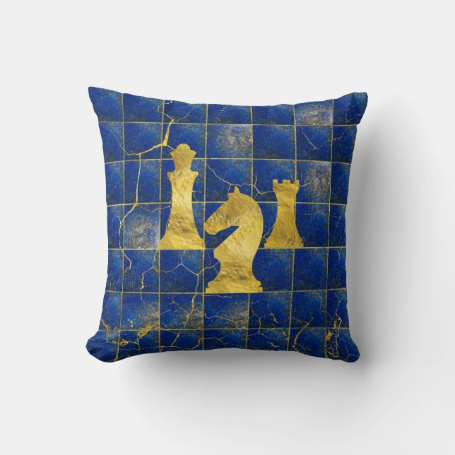 Coussin Pièces d'échecs d'échiquier et d'or de lazulite de (Recto)