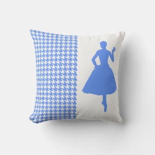 Coussin Pied-de-poule moderne bleu avec la silhouette de