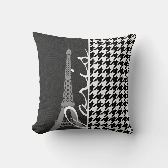 Coussin Pied-de-poule noir et blanc ; Paris (Recto)