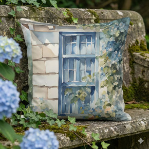 Coussin Pierre Bleu Fenêtre Mur Cottage Vignes