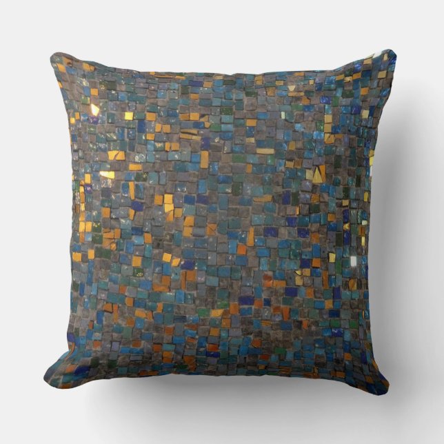 Coussin Pierres de mosaïque en bleu et or (Recto)