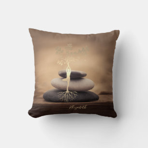 Coussin Pierres Zen Thérapeute, Silhouette d'Arbre en Or M