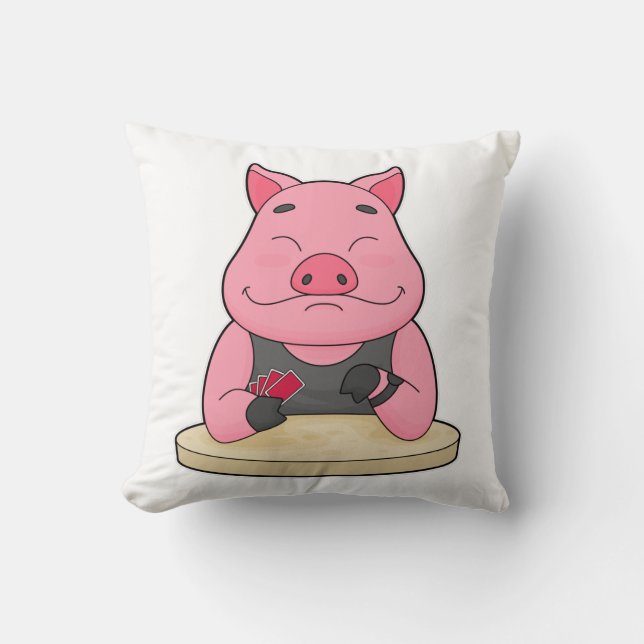 Coussin Pig au Poker avec cartes de Poker (Recto)