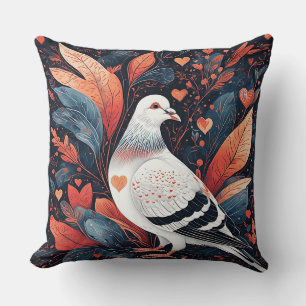Coussin Pigeon vibrant entouré de fleurs épanouies