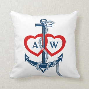Coussin Pilote d'ancrage nautique monogramme personnalisé