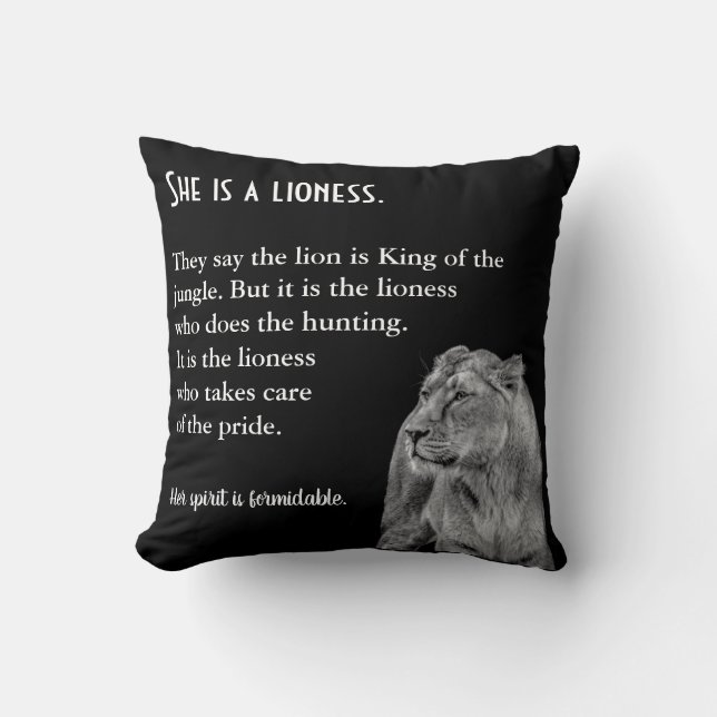 Coussin Pilote de poésie inspirante à thème Lioness (Recto)