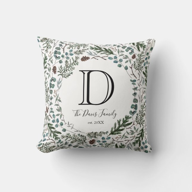 Coussin Pin et carreau d'eucalyptus (Recto)