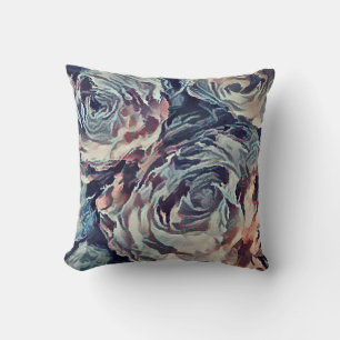 Coussin pinceau d'art Abstrait texturé rose imprimé bleu b