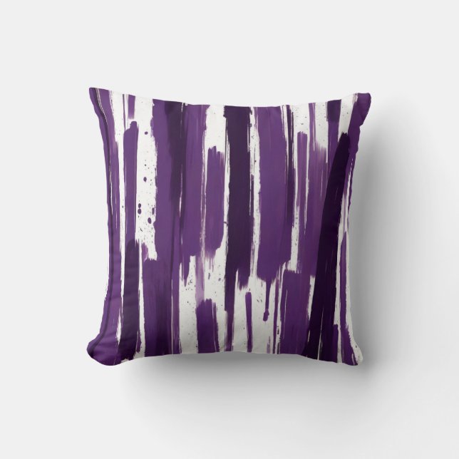 Coussin Pinceau monochrome rayures en violet (Recto)