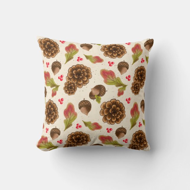 Coussin Pinecones design automne et forêt (Recto)