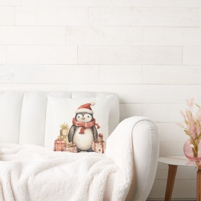 Coussin Pingouin Aquarelle Avec Cadeaux De Vacances (Canapé)