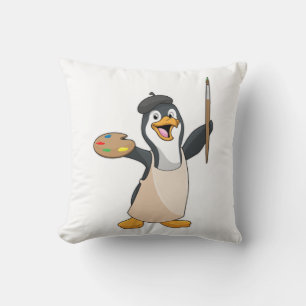 Coussin Pingouin as Painter with Paint brush & Colour