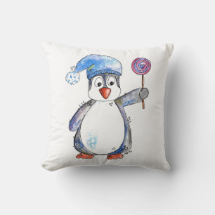 Coussin Pingouin blanc mignon avec Lollipop