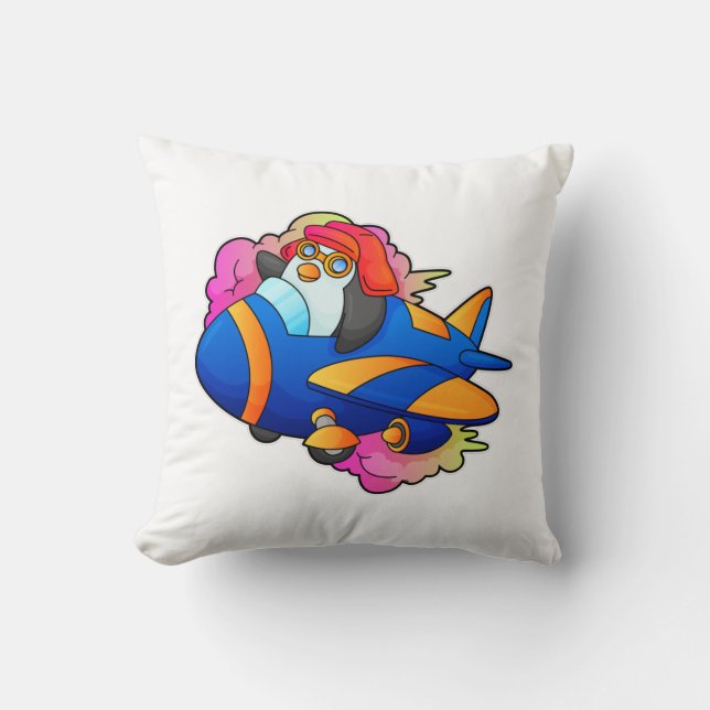 Coussin Pingouin comme pilote avec avion (Recto)