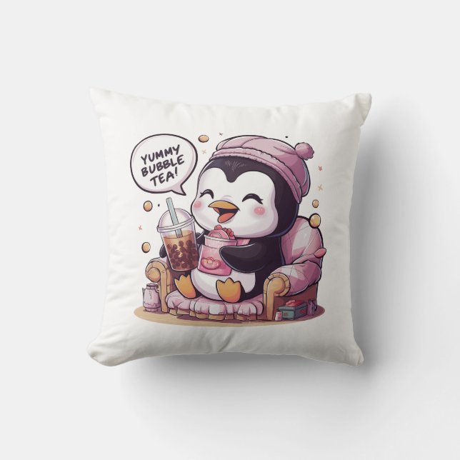 Coussin Pingouin de dessin adorable : Cosy, Kawaii Vibes (Recto)