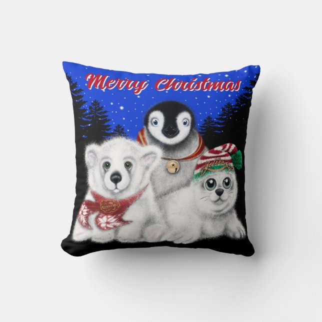 Coussin Pingouin de Noël bébé phoque de l'ours polaire (Recto)