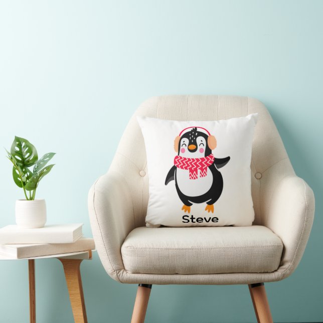 Coussin Pingouin de Noël Jolly en écharpe avec des bouffée (Chaise)