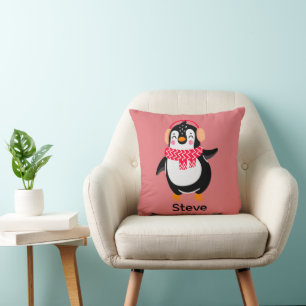 Coussin Pingouin de Noël Jolly en écharpe avec des bouffée