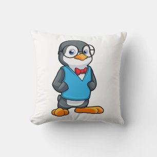 Coussin Pingouin Nerd avec lunettes