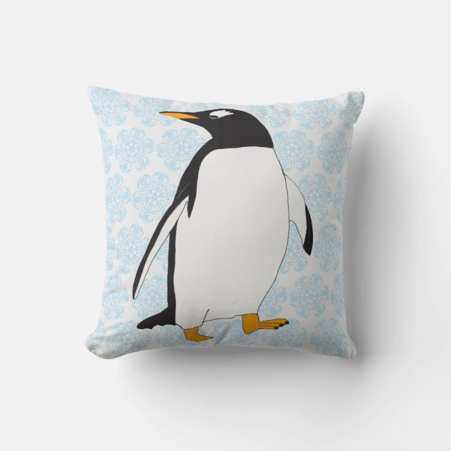 Coussin Pingouin noir et blanc avec pieds oranges et bec (Recto)