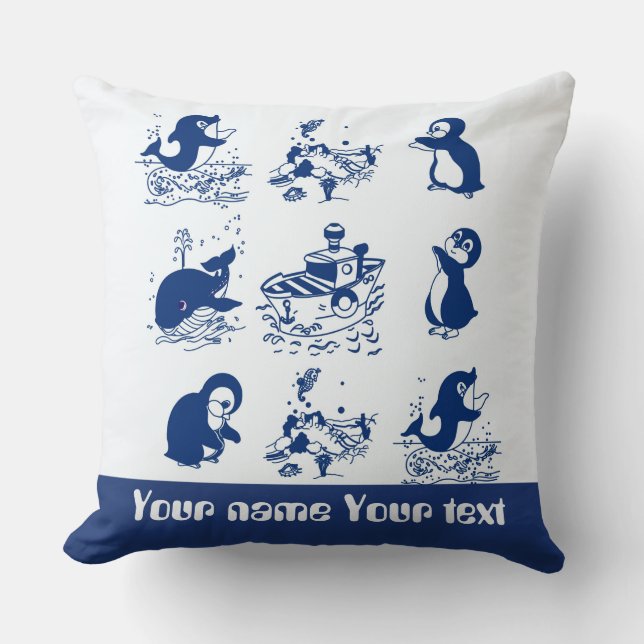 Coussin Pingouins, baleines et dauphins (Recto)