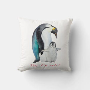 Coussin Pingouins empereurs d'aquarelle mignons