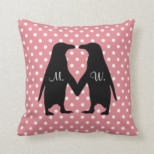 Coussin Pingouins mignons en amour - ajoutez vos propres i