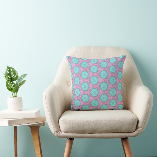 Coussin Pink and Aqua Hexagon Spin Geometric Pattern (Chaise)