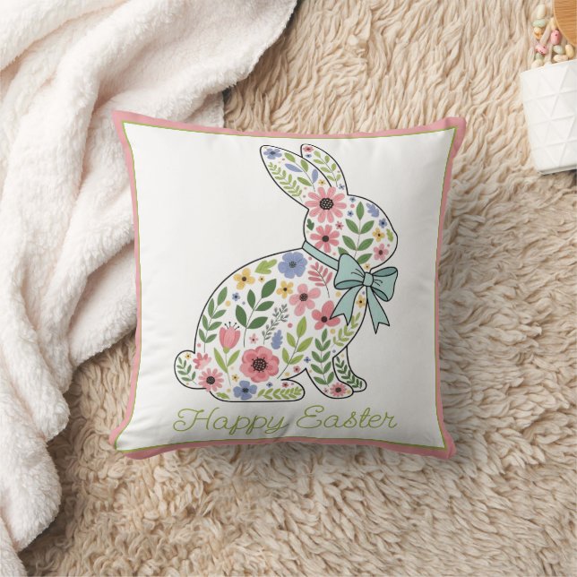 Coussin Pink and Blue Wildflower Easter Rabbit (Couverture)