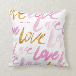 Coussin Pink and Faux Gold Foil Love Typographie personnal