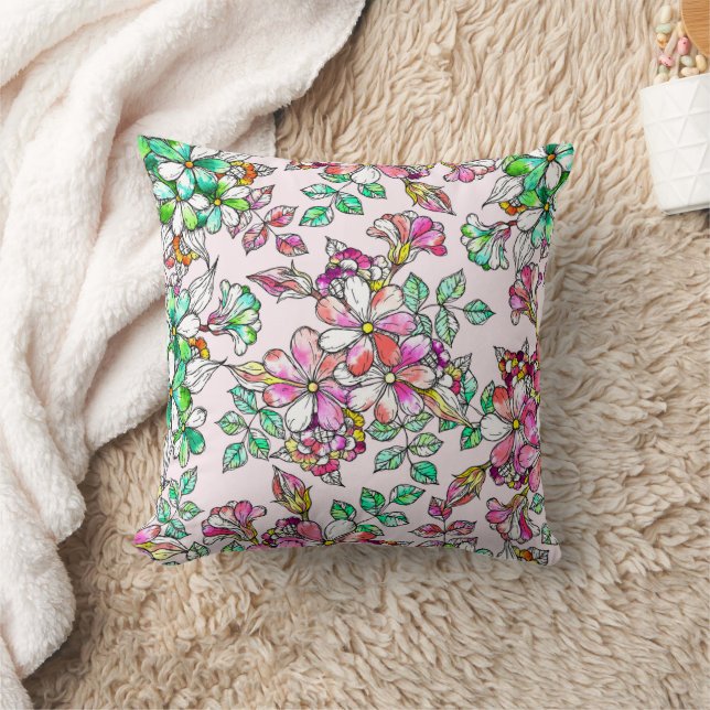 Coussin Pink and green flowers (Couverture)