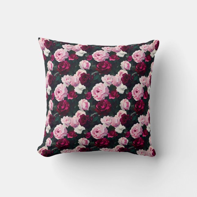 Coussin Pink and Red Painted Roses (Recto)