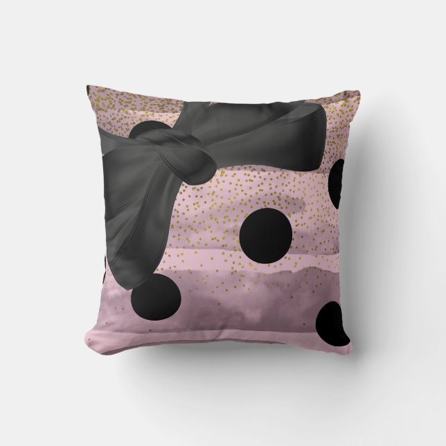 Coussin Pink & Black Gold Pois Chic Bow Trendy Glam (Recto)