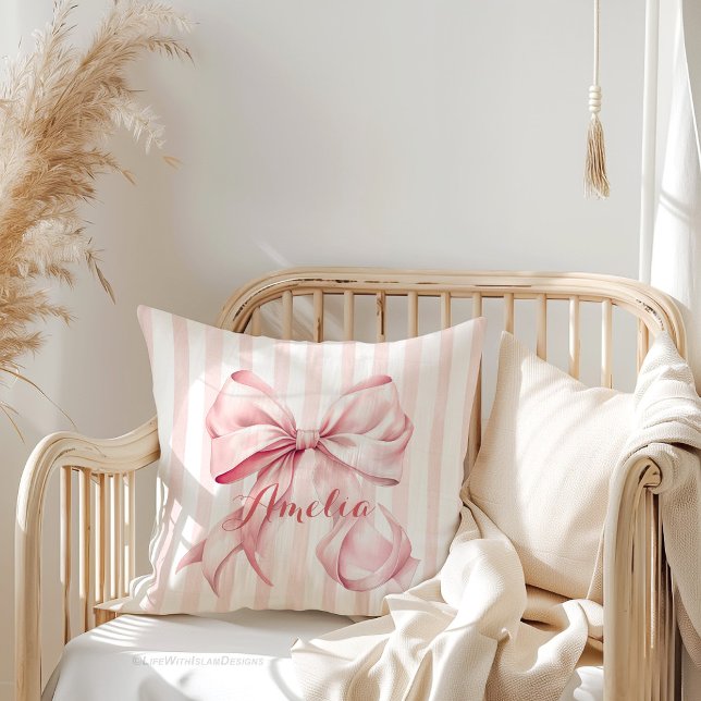 Coussin Pink Bow and Stripes Personalized (Créateur téléchargé)