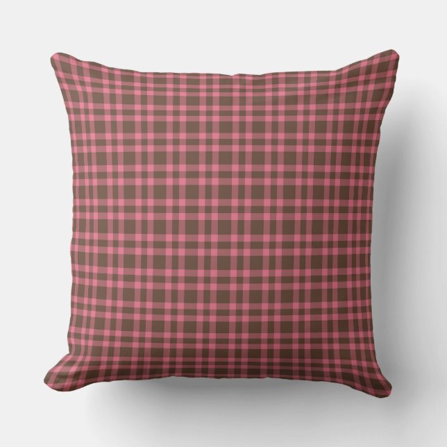 Coussin Pink Brown Plaid Pattern (Recto)