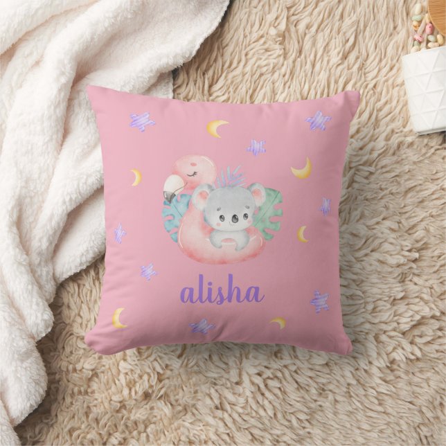 Coussin Pink Cute Koala Enfants Cadeau Nom personnalisé (Couverture)