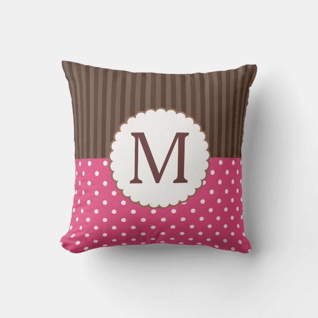 Coussin Pink Et Brown Pois Stripes Monogramme (Recto)