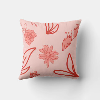 Coussin Pink Floral Line Art Pattern