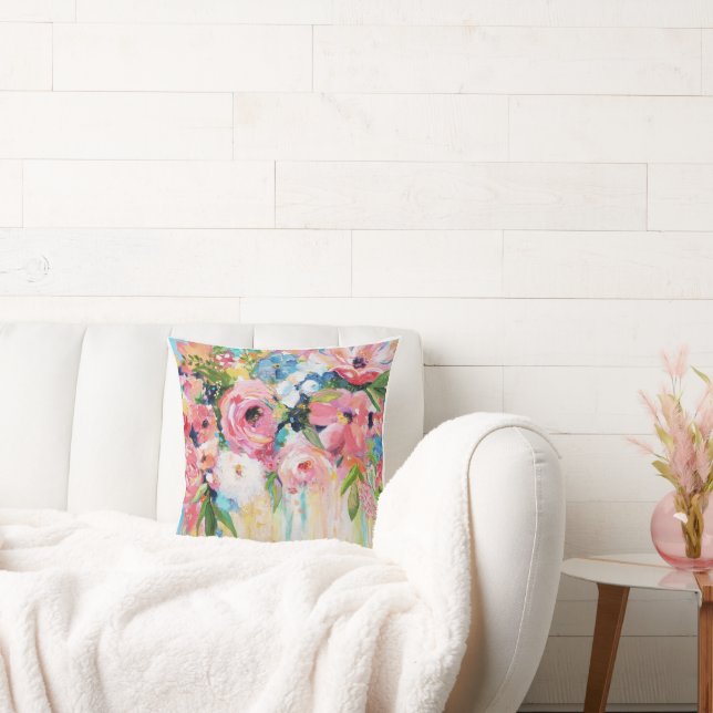 Coussin Pink Floral Throw Pillow (Canapé)