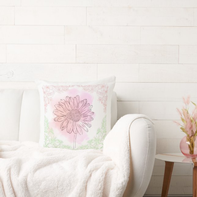 Coussin "Pink Flower Throw Pillow" (Canapé)