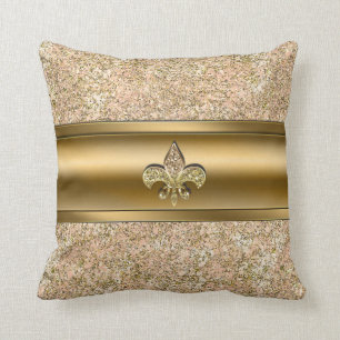 Coussin Pink & Gold Sparkle Glittery Fleur de lis Chic