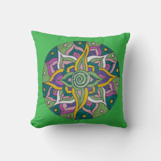 Coussin Pink/Green Lotus Mandala Throw Pillow