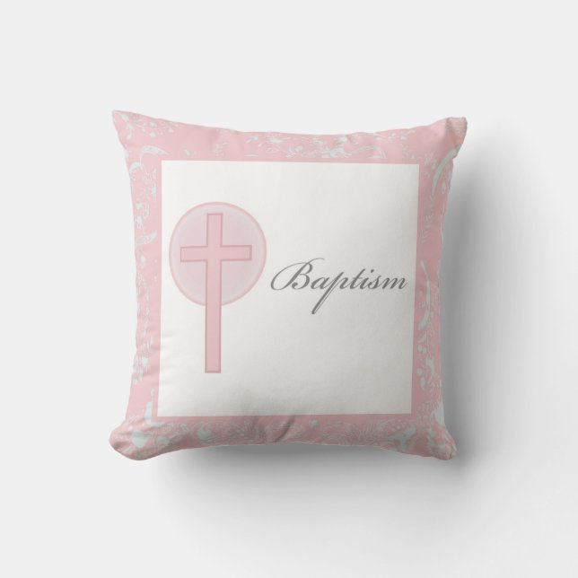 Coussin Pink Lace Girl Baptême (Recto)
