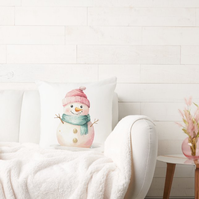 Coussin Pink Mint Christmas Snowman (Canapé)
